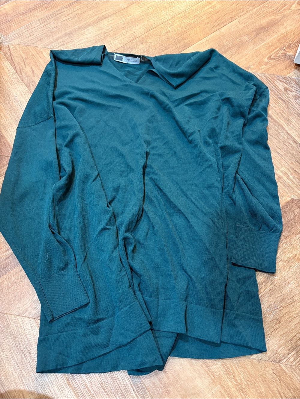 ZARA Teal Oversized V-Neck Knit Sweater - Soft Fine Knit Pullover. Medium
